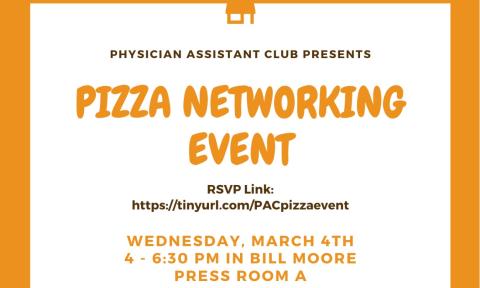 Flyer for the Physician Assistant Club's Pizza Networking Night on March 4, 2020.