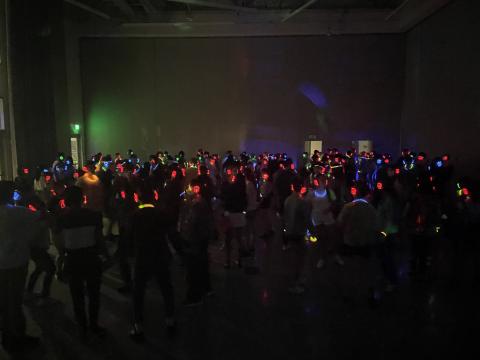 Photo of students at the Silent Disco.