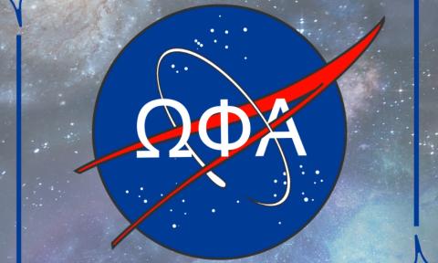 NASA logo with the Greek letters for Omega Phi Alpha on it.