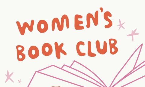 Graphic with "Women's Book Club" and a sketch of a book on it.
