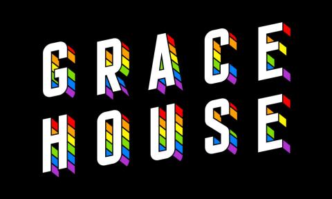 The words "Grace House" in 3D, with rainbow colors as the shadow layer.