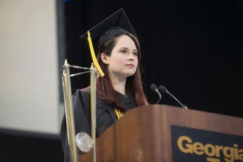 Ali Foreman speaks at commencement