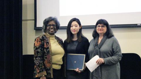 Ivan Allen College of Liberal Arts Dean Jacqueline Royster, master's student Alice Hong, and Professor Carol Colatrella.