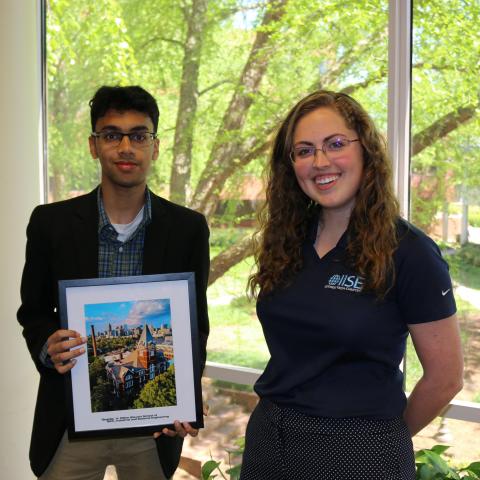 ISyE undergrad Anirudh Thatavarty, recipient of the OUstanding First Year Award from the GT IISE Student Chapter, with IISE president Casey Wood