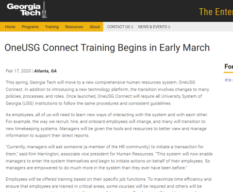 Image of OneUSG Connect Training Begins in Early Article