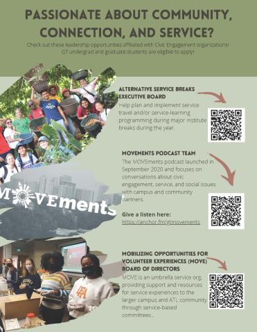 List of campus civic engagement opportunities.