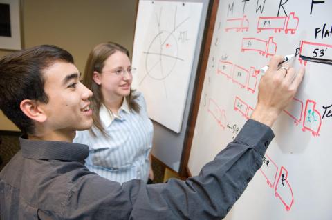 Students working on math