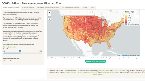 Screenshot of the Covid-19 Event Risk Assessment Planning Tool