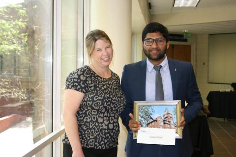 Director of Student Services Dawn Strickland with Harshil Goel, recipient of the Evelyn Pennington Outstanding Service Award