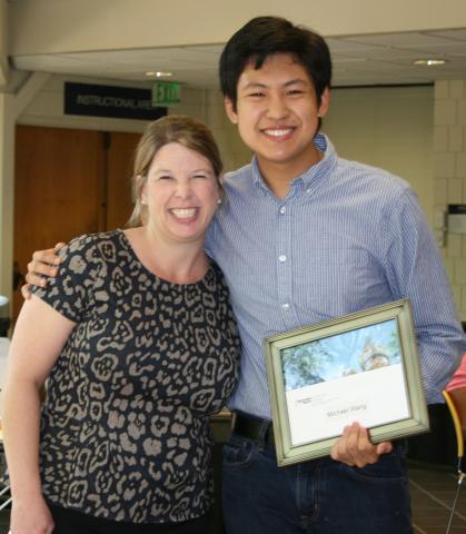 Director of Student Services Dawn Strickland with Michael Wang, recipient of the Henry Ford Scholar Award