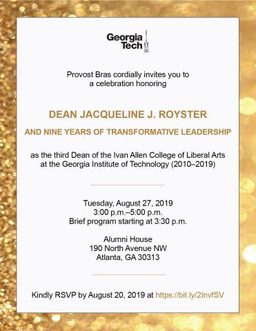 A flier for the celebration of Dean Jacqueline Jones Royster.