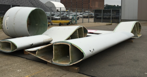 Windblade parts supplied by the Massachusetts Clean Energy Center’s WTTC for the Re-Wind Project, photo credit Mr. Lornie Thomas, WTTC, Massachusetts Clean Energy Center. 