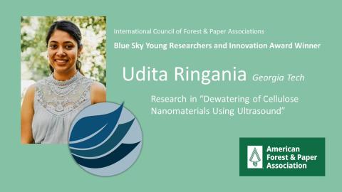 Udita Ringania, a Ph.D. candidate funded by the Renewable Bioproducts Institute’s (RBI) Paper Science & Engineering (PSE) Program at Georgia Tech