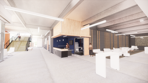 rendering of prefunction space in the exhibition hall