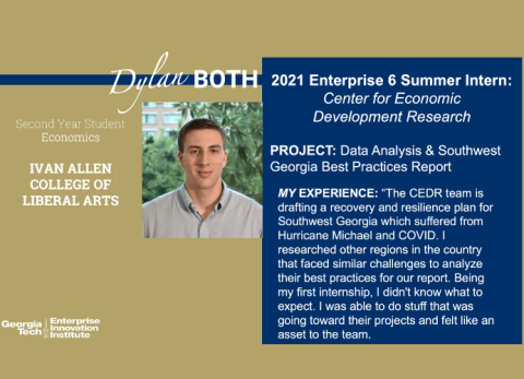 graphic with an image of Dylan Both and a quote from his experience in the E6 program