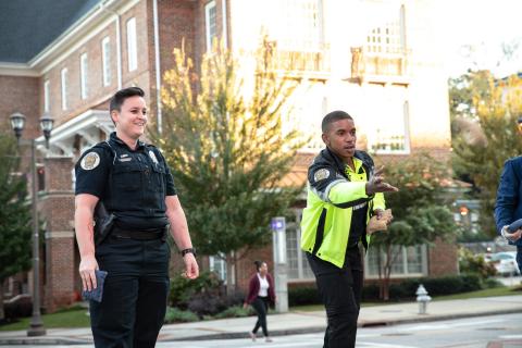 Georgia Tech police officers participate in Coffee With a Cop with Georgia Tech Athletics in November 2021