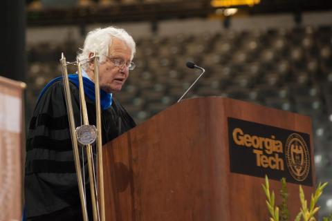 The recipient of the Class of 1934 Outstanding Faculty Award, George Nemhauser spoke at the Fall 2015 Commencement for  Ph.D. and master's students.