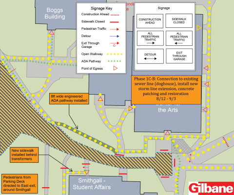 map of Campus Center construction logistics Aug - Sept 6