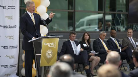Georgia Tech President G.P. "Bud" Peterson congratulates GTRI on the grand opening of its new Cobb County Research Facility South Campus