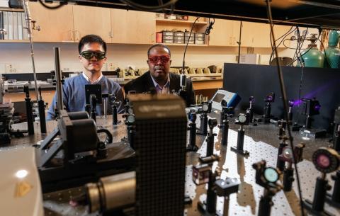 Dr. Zhe Cheng (left) and Prof. Samuel Graham (right) with time-domain thermoreflectance at Georgia Tech (March 16, 2020)..