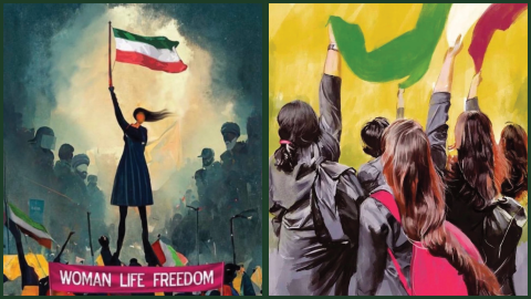 Illustrations of Iranian protestors