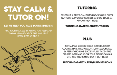 Image of a bee reading, advertising tutoring and academic services.