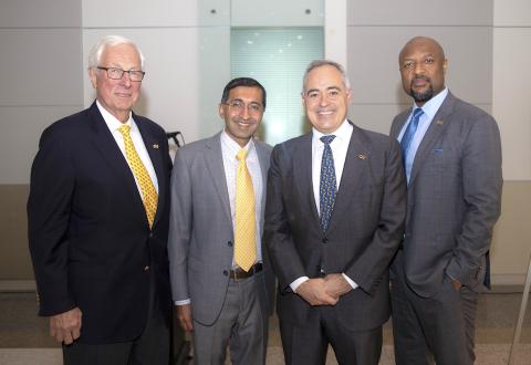 Computing Professor Emeritus James Foley, Google Distinguished Research Scientist Krishna Bharat, President Ángel Cabrera, and Dean of Computing Charles Isbell.