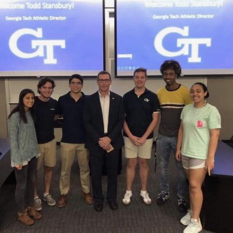 Members of the Sports Business Club with Georgia Tech Athletic Director Todd Stansbury