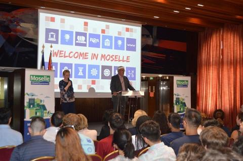 Students listening to a speech given my a Moselle official 