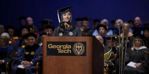 As SGA president, Pooja Juvekar addressed Georgia Tech's incoming first-years at Convocation.