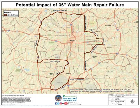 City of Atlanta Water Main Repair Map - with Street Names - June 4, 2018