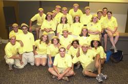 Group picture of Georgia Tech freshmen wearing the iconic Rat Cap.