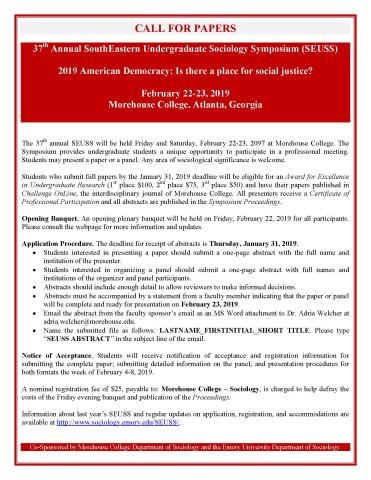 Call for papers for the 2019 SEUSS conference.