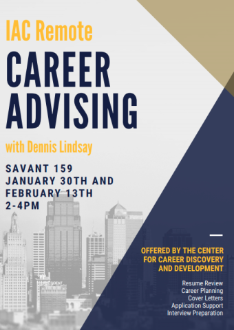 Atlanta skyline overlaid with info on career advising