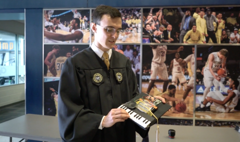 Nathan Batey made a mortarboard that was also an electric synthesizer. 