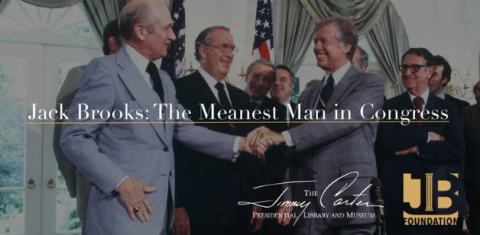 Photo of Congressman Jack Brooks shaking hands with President Jimmy Carter
