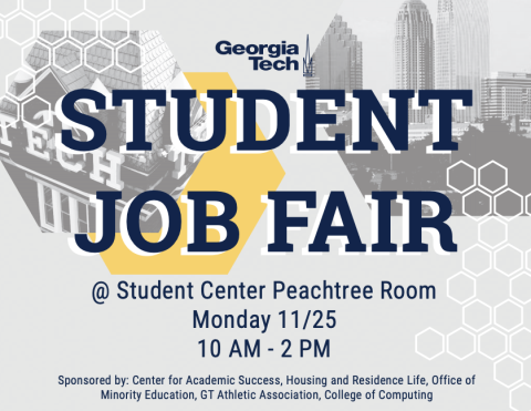 Advertisement for the 2019 Student Job Fair on 11/25 in the student center.