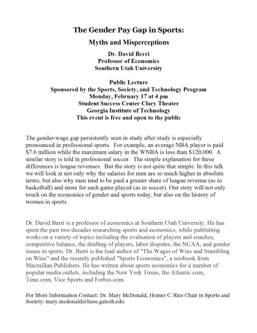 information on a public lecture on the gender pay gap in sports