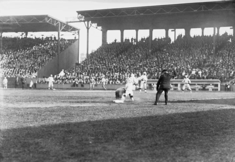 Fred Merkle of the Chicago Cubs is called out at third base during the 4th game of the 1918 World Series between the Chicago Cubs and the Boston Red Sox. Bettmann Archive/Getty Images