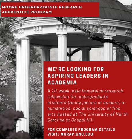 Flyer for the Moore Undergraduate Research Apprentice Program at UNC Chapel Hill.