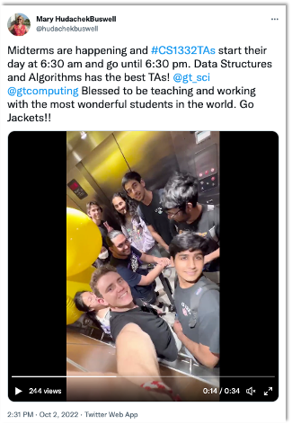 Tweet about Georgia Tech CS 1332 Teaching Assistants