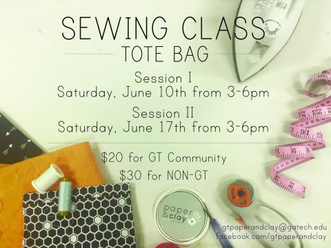 Paper and Clay Sewing Class on 6/10 and 6/17.