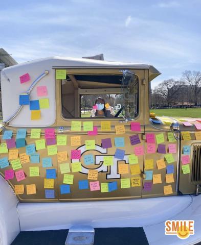 Post-it notes on the Ramblin' Wreck