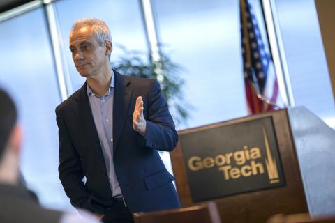 Chicago Mayor Emanuel recently visited students at Georgia Tech's College of Computing