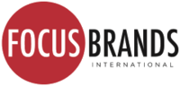 Large red circle with black text. Focus Brands Logo