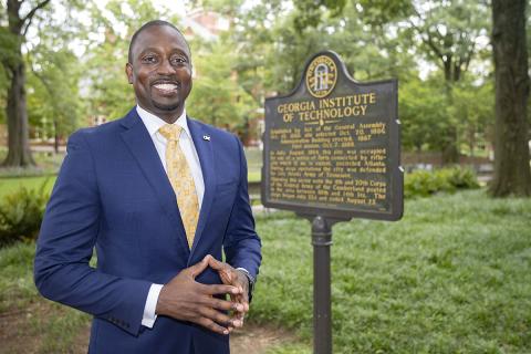 Damon P. Williams with the Georgia Tech historical marker.