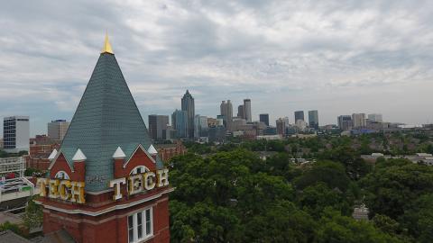 Aerial of Atlanta with Tech Tower in foreground