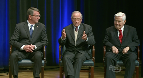Secretary of Defense Ash Carter, Sam Nunn, and Dick Lugar