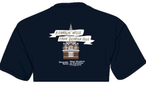 Navy shirt that says "I'm a Ramblin' Wreck from Georgia Tech" over Tech Tower, with the NSTP logo underneath.