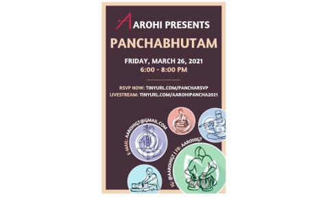 Flyer for Aarohi Panchabhutam, held on March 26, 2021.